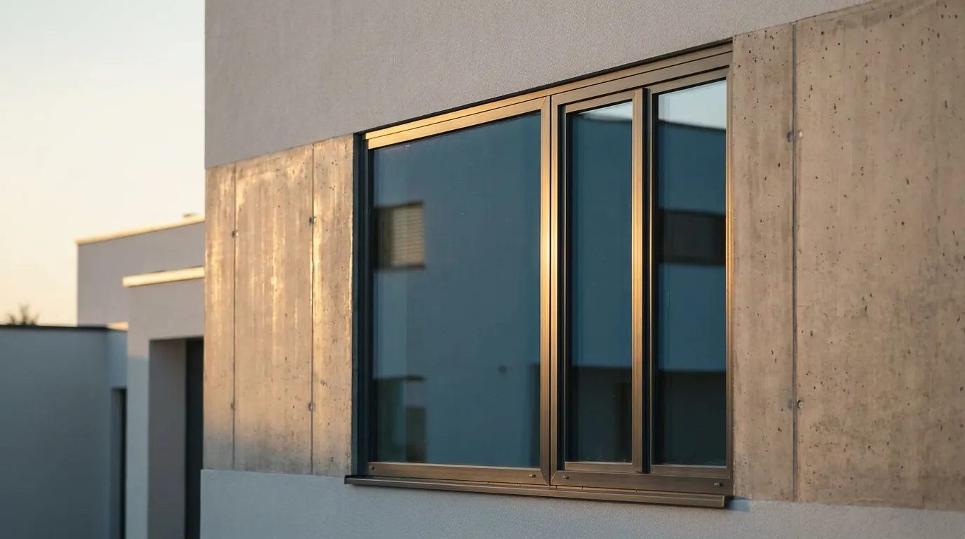 Ventana de aluminio antracita en fachada residencial
