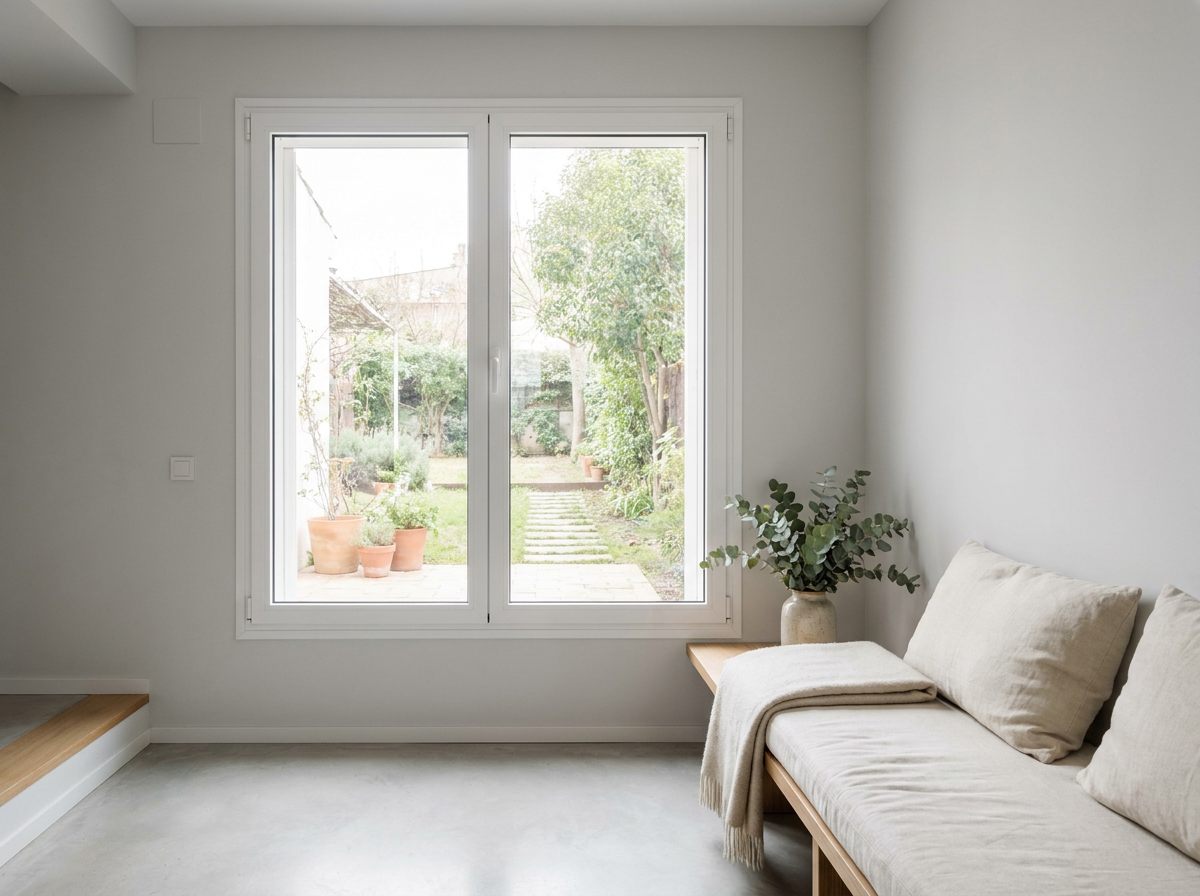 Ventana de PVC blanca en hogar moderno